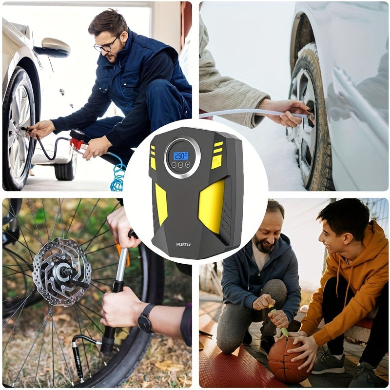 Portable Tire Inflator with Digital Gauge LED Light for Cars and Bikes