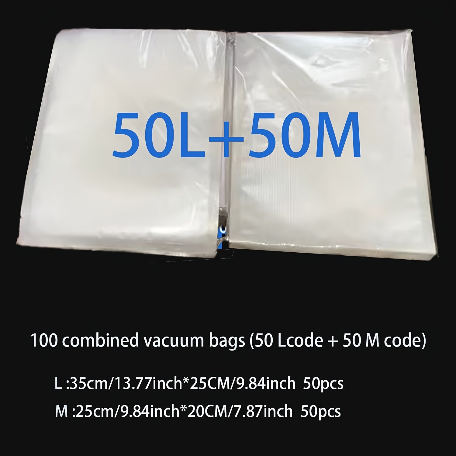 Set of 100 Vacuum Food Storage Bags in 3 Sizes for Food Preservation and Packaging