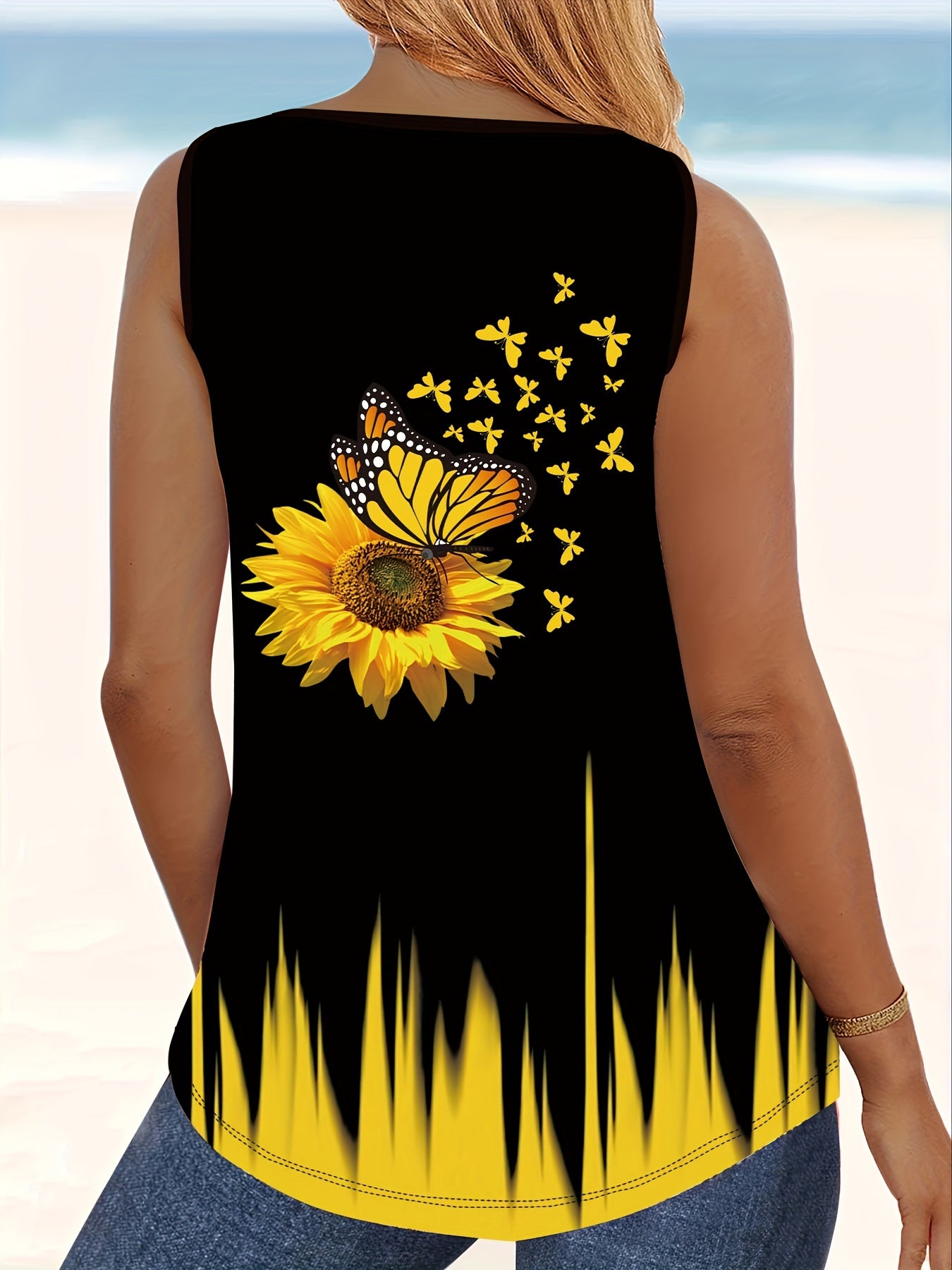 Топ без рукавов для женщин больших размеров с цветочным принтом для лета и весны