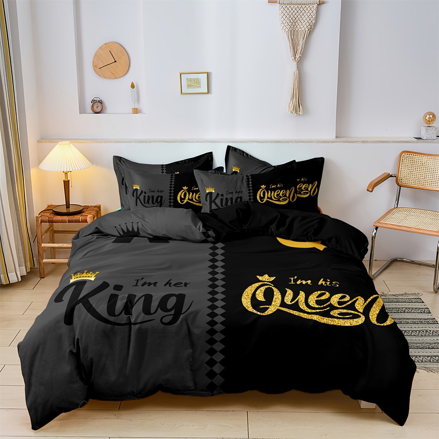 Valentine's Day Crown Duvet Cover Set Queen King 3 Piece Soft Polyester Breathable