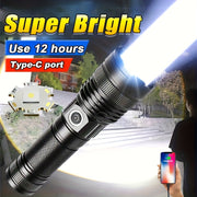 30W LED Tactical Flashlight USB Rechargeable Waterproof Aluminum Alloy Long-Range Zoom