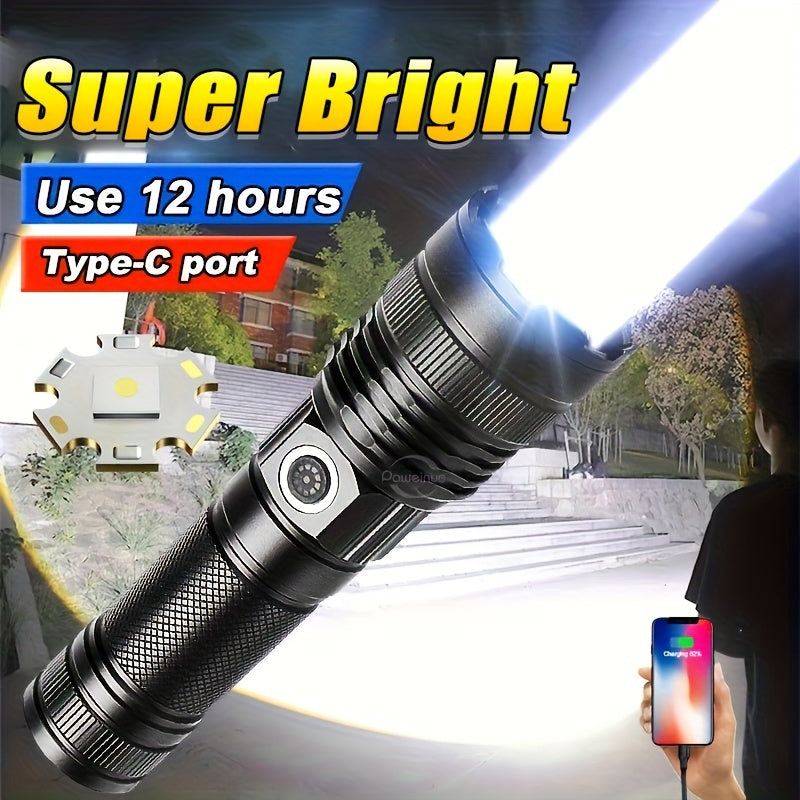 30W LED Tactical Flashlight USB Rechargeable Waterproof Aluminum Alloy Long-Range Zoom