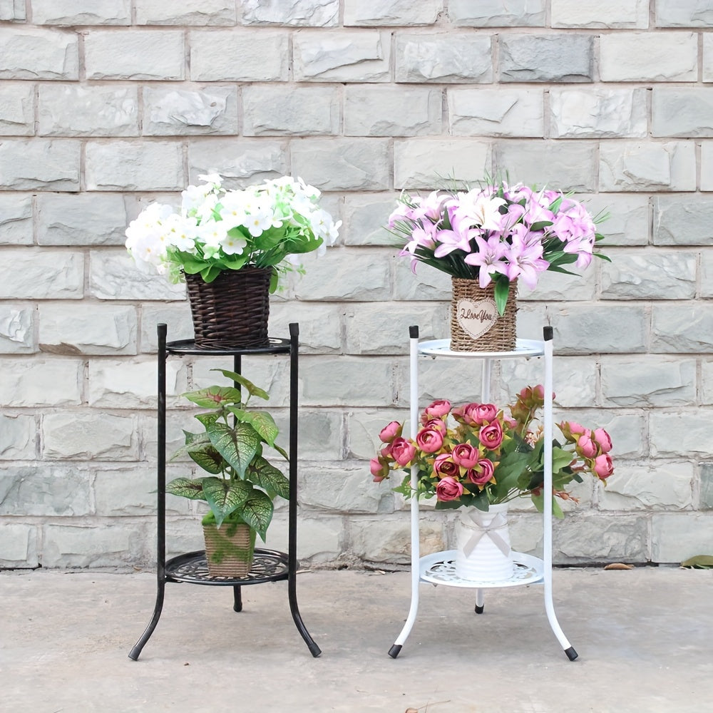 Soporte para plantas colgantes de doble capa de metal con patrón de flores, decoración para interiores y exteriores