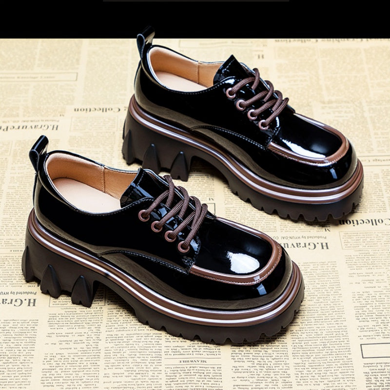 Women's Chunky Heel Loafers White Brown Casual Shoes Thick Sole