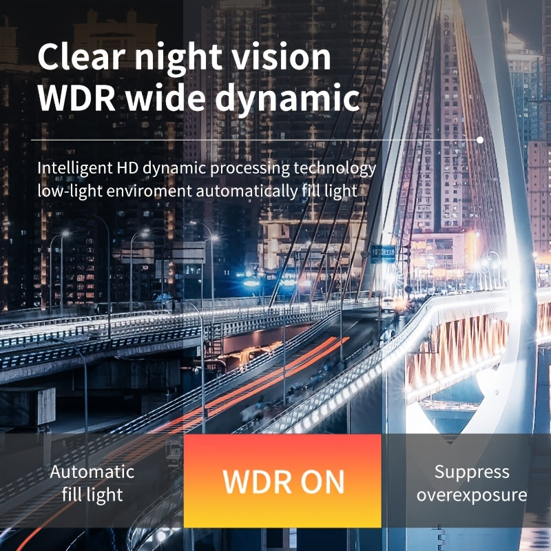 Car Dash Cam 1080P 3-Channel Night Vision Wide Angle Loop Recording Black