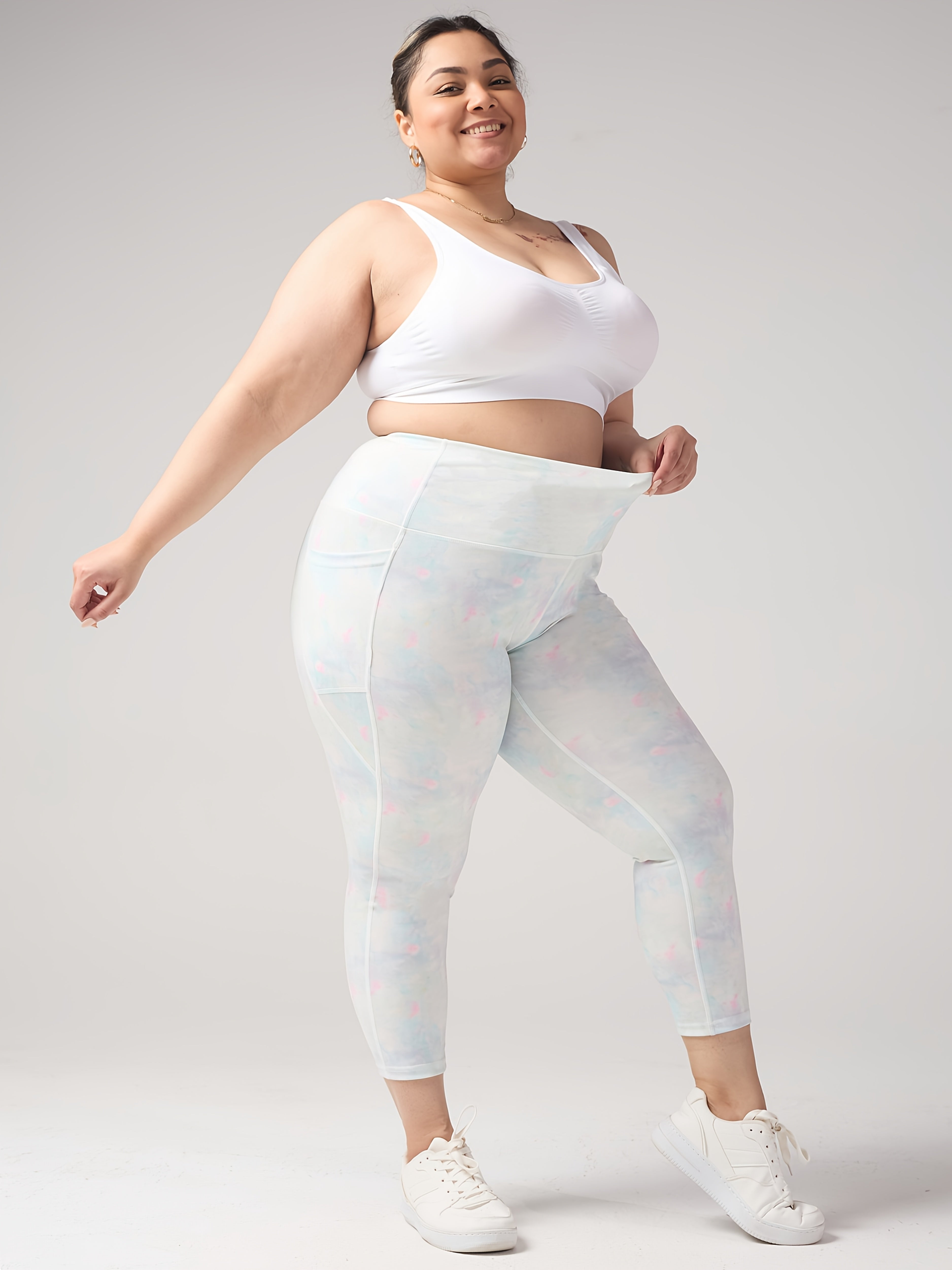 Plus Size Women's Cloud Pattern Capri Pants High-Waisted Tummy Control