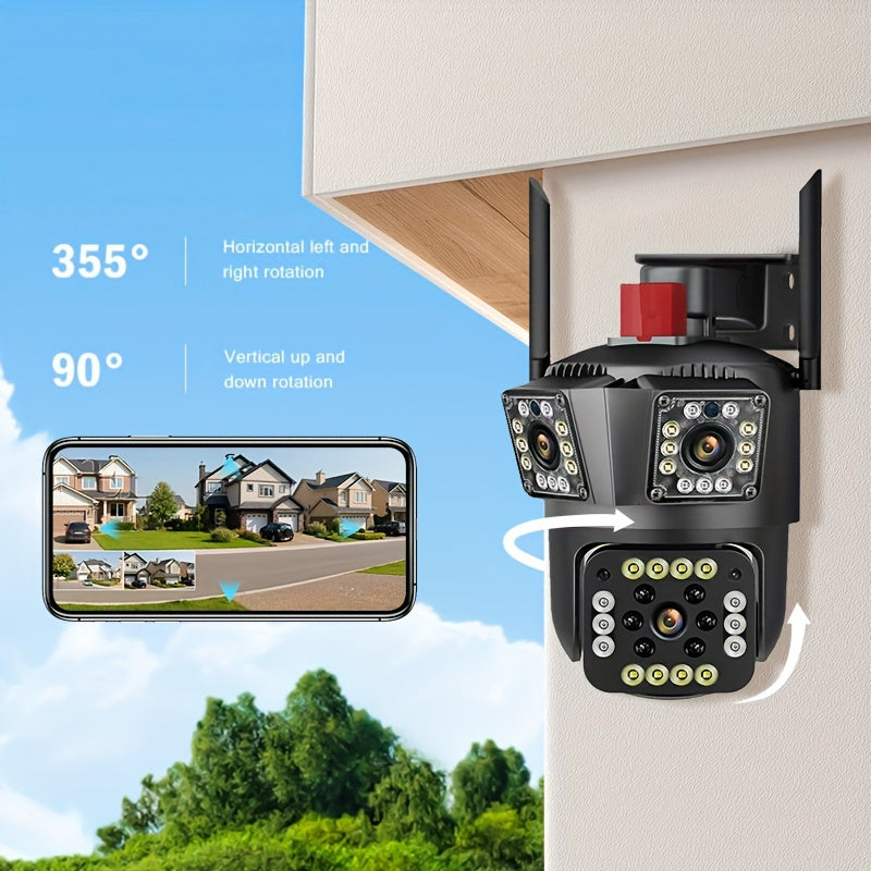 Wi-Fi Outdoor Security Camera 3MP FHD 10X Zoom 355° PTZ Night Vision Motion Detection Two-Way Audio Wall Mount