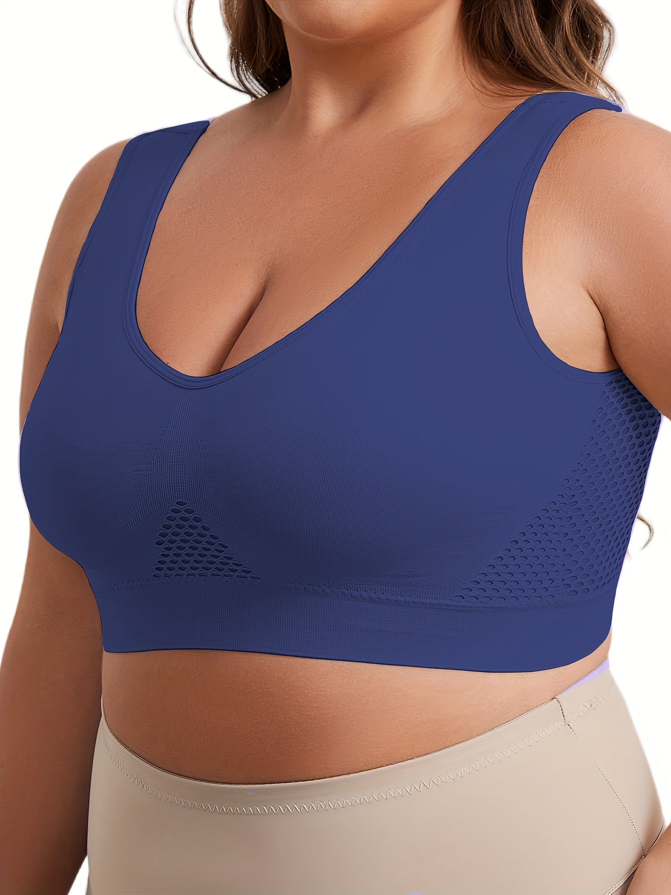 Women's Plus Size Wireless Mesh Sports Bra Seamless Yoga Tank Top