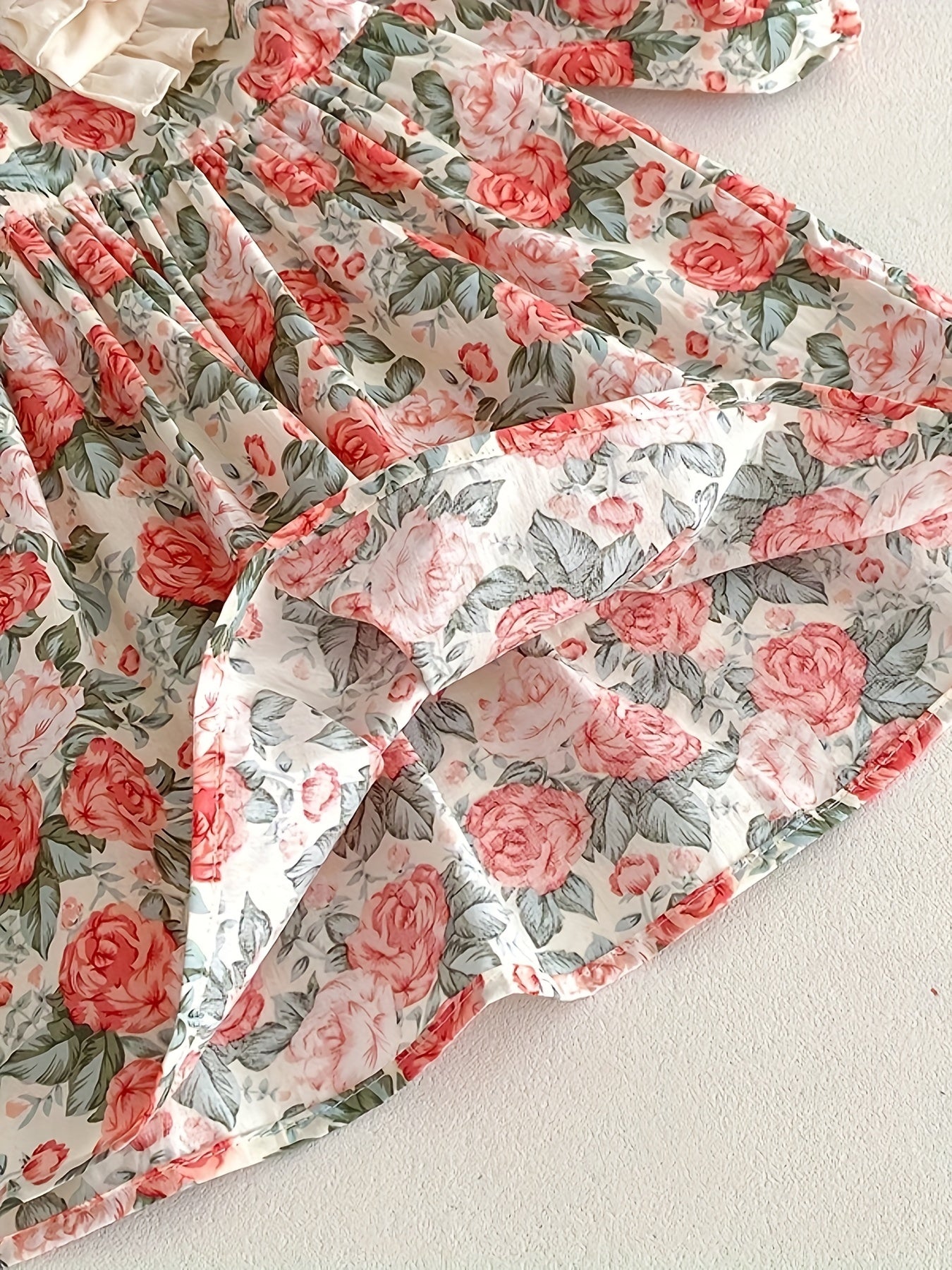 Girls Floral Cotton Dress with Ruffled Collar and Matching Headband for Newborns to Toddlers Spring Fall