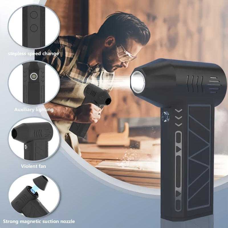 Portativ yuqori tezlikdagi turbo USB ventilyatori, 13000 RPM, changni olib tashlash, BBQ va elektron komponentlar uchun ideal. 5000mAh quvvatlanadigan litiy batareyasi, USB orqali zaryadlash, bosqichsiz tezlik xususiyatlariga ega.