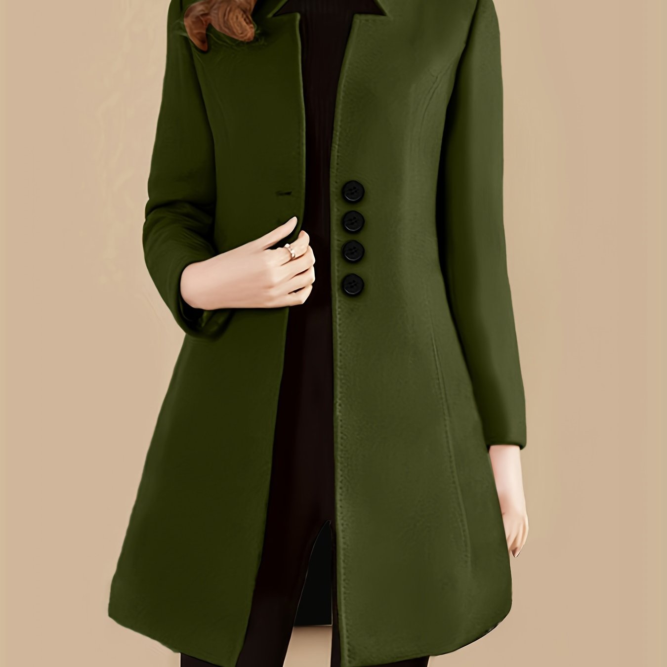 Women's Solid Polyester Single-Breasted Coat with Long Sleeves for Fall Winter