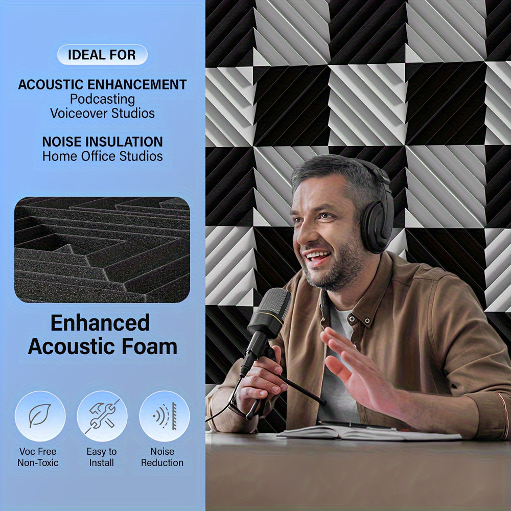 24pcs Acoustic Foam Panels 12x12 Inch Soundproofing Tiles for Studio Home Office Black Grey White