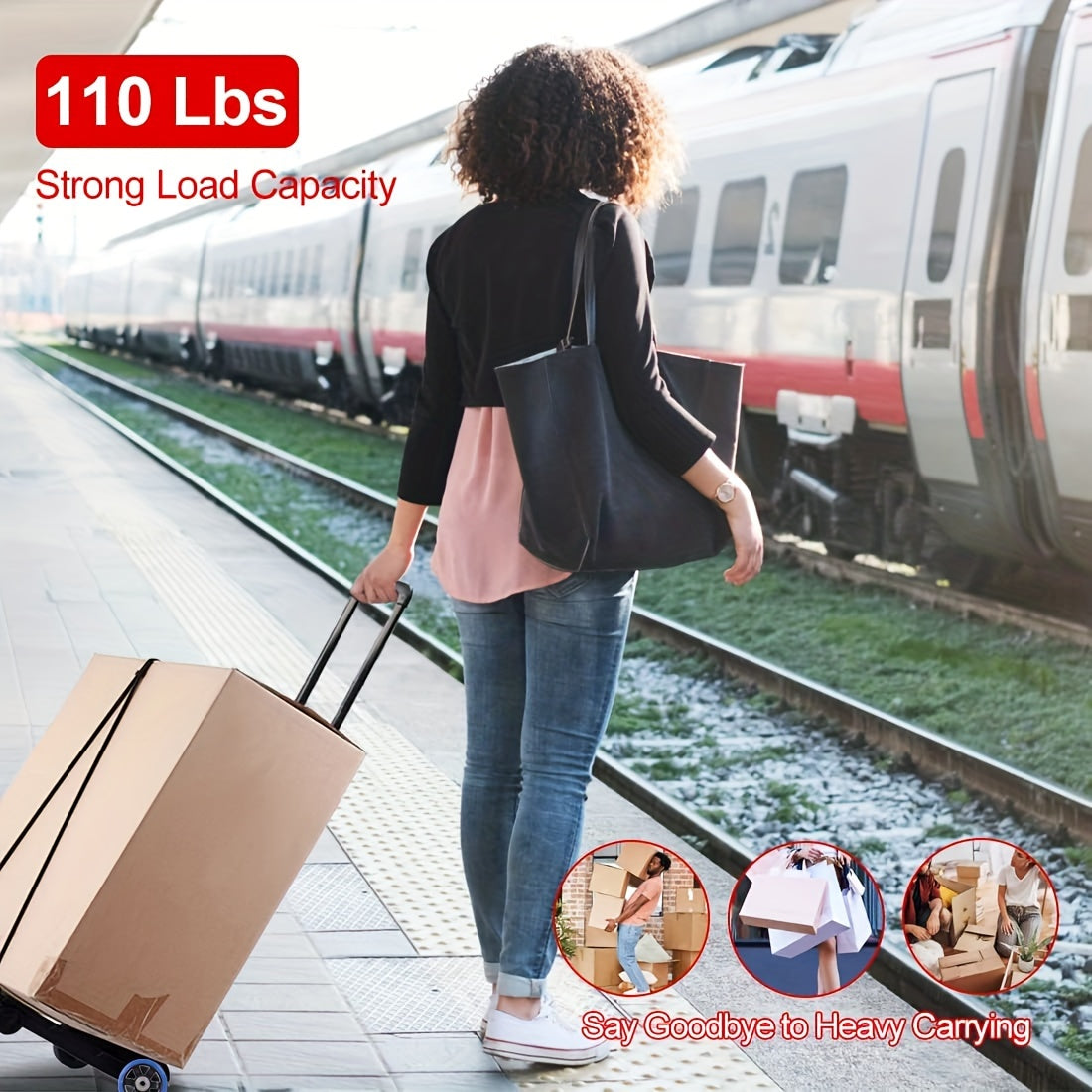 Ultra-Lightweight Portable Trolley Black Folding Aluminum Handle Durable Plastic Metal Four Wheels