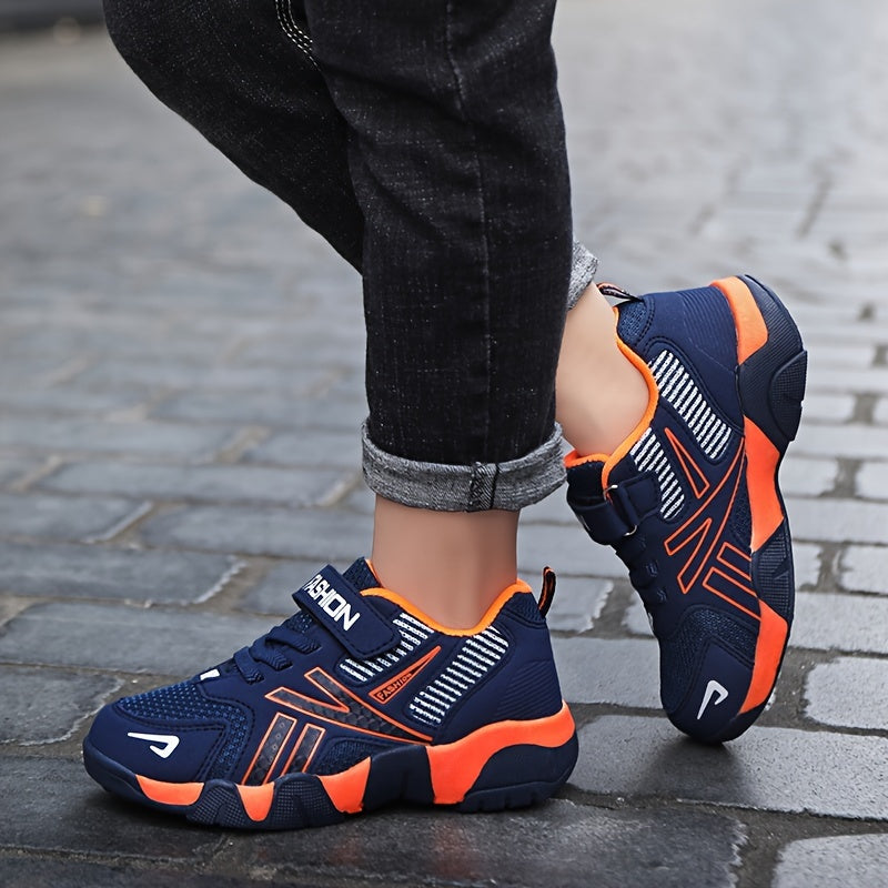 Kids' Striped Casual Sneakers with Hook-and-Loop Fastener Breathable Non-Slip All-Season