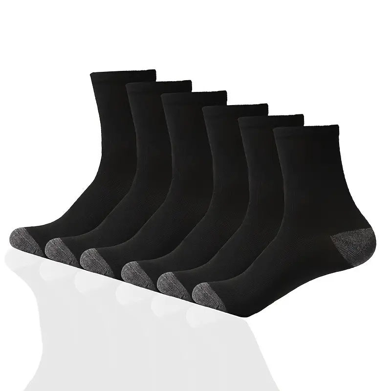 Men's Mid-Calf Athletic Socks Black 10 Pairs Breathable Polyester Ribbed Cuff