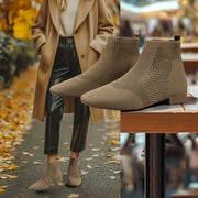 Women’s Knit Ankle Boots Breathable Mesh Low Block Heel Casual Shoes