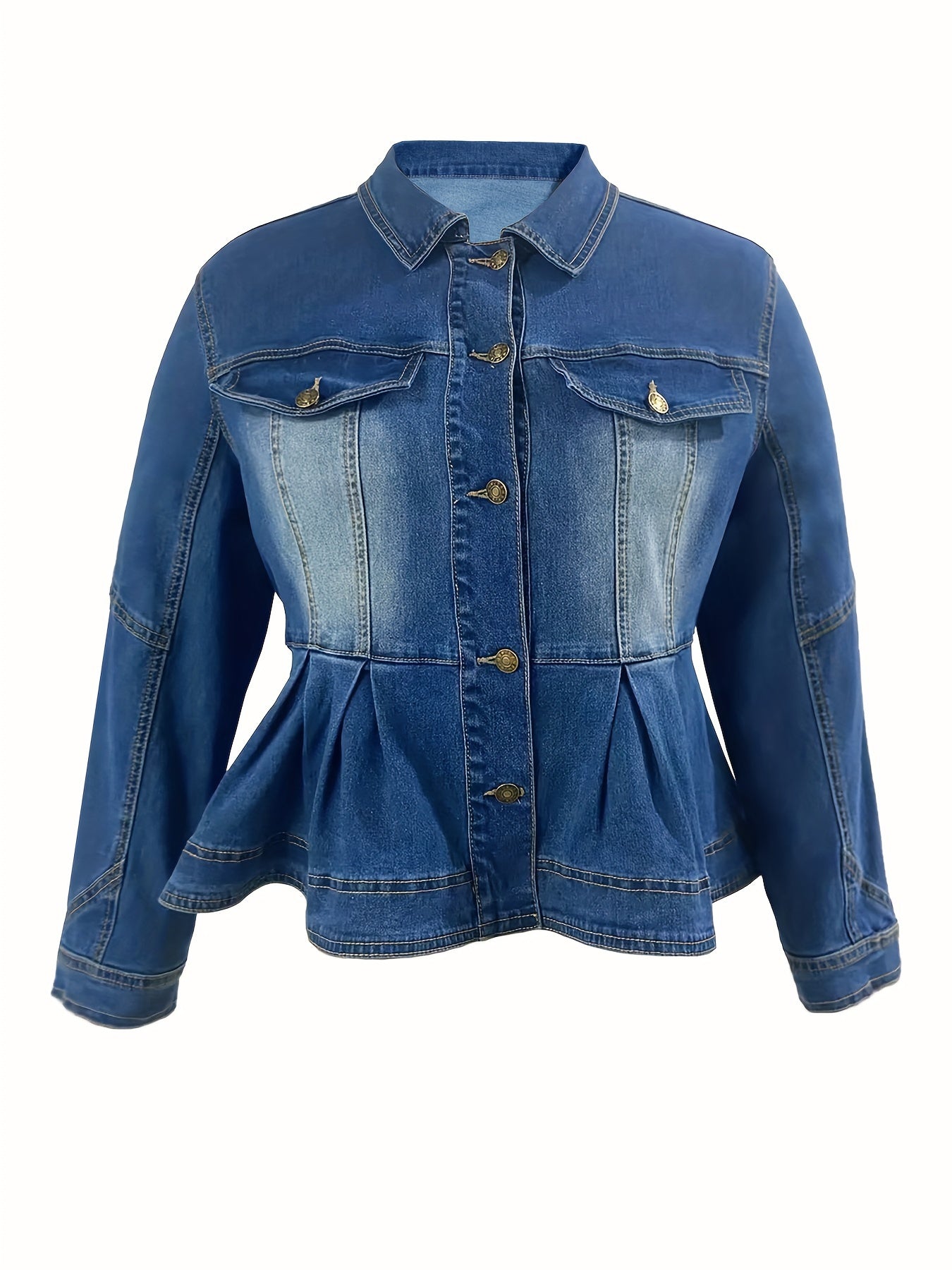 Women's Plus Size Denim Jacket Ruffle Hem Washed Blue Lightweight
