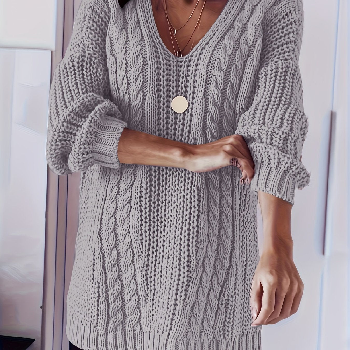 Women's Plus Size V-Neck Sweater Soft Stretchy Solid Color Pullover