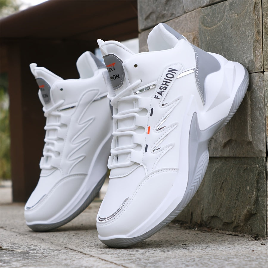 Men's Wide High-Top Basketball Shoes Flat Feet Support Ankle Strap Casual Sport White Black