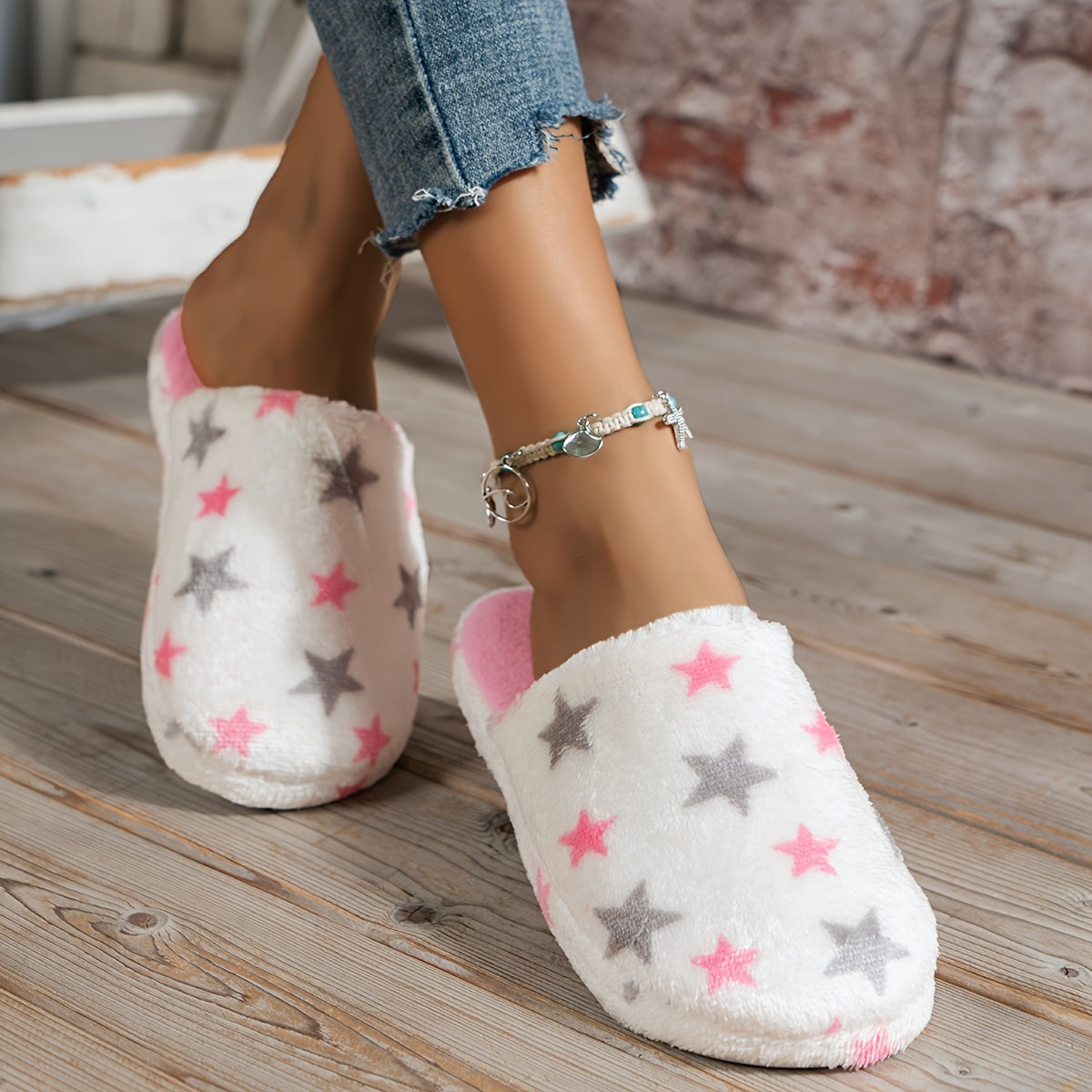 Women’s Butterfly Pattern Warm Indoor Anti-Slip Couple Slippers with Thick Sole