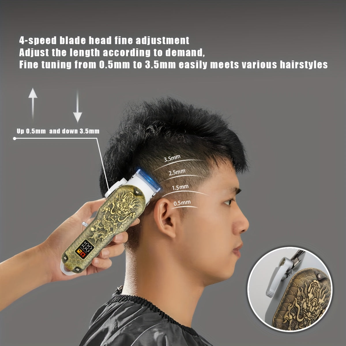 Men's Electric Hair Clipper Set Cordless USB Rechargeable Bronze Dragon