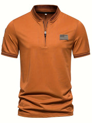 Men's Casual Polo Shirt with Stand-Up Collar and Flag Design Polyester Summer