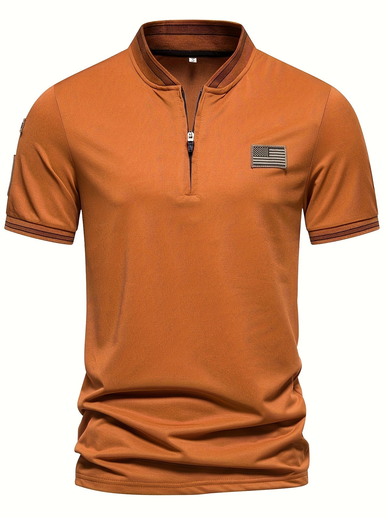 Men's Casual Polo Shirt with Stand-Up Collar and Flag Design Polyester Summer