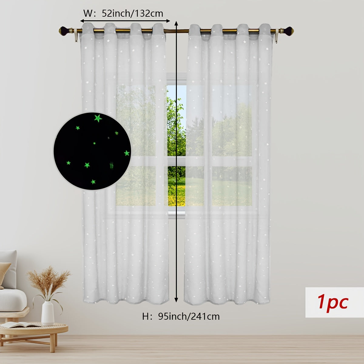 Pastoral Style Curtains with Luminous Star Pattern for Bedroom Living Room Office Kitchen