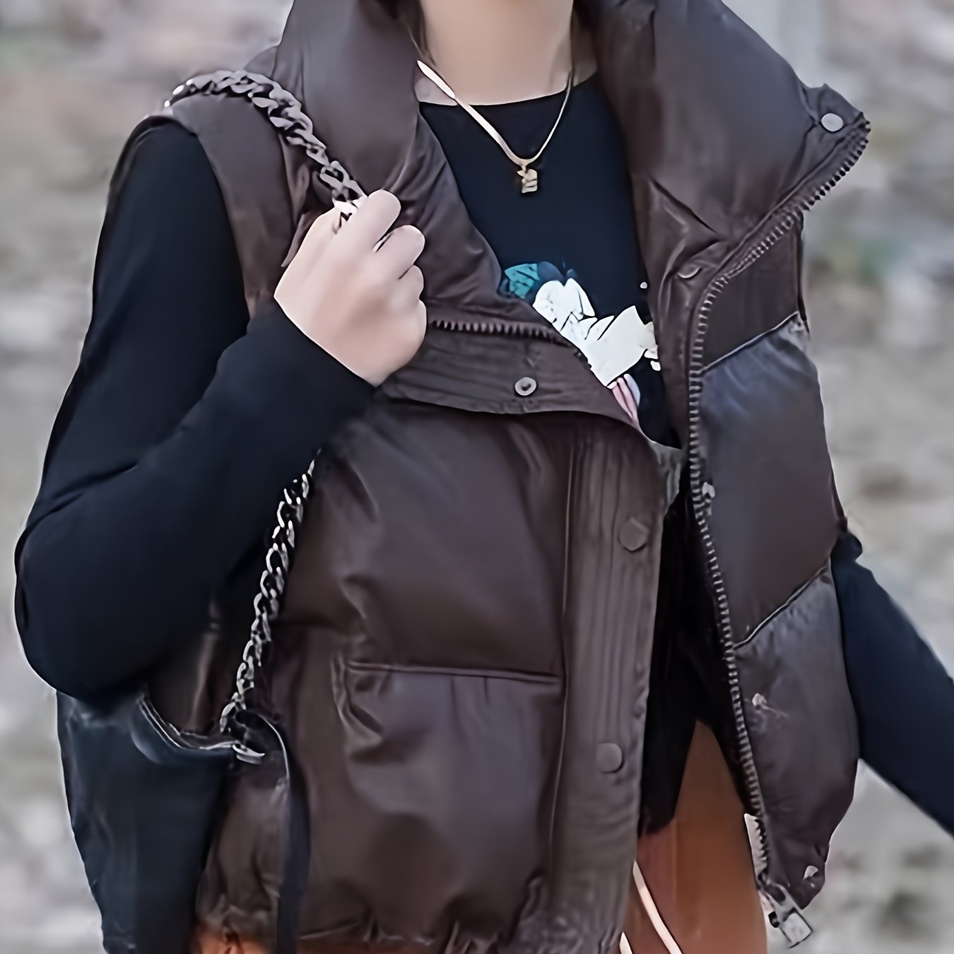 Women's Winter Sleeveless Flared Vest with Zipper and Drawstring in Solid Polyester