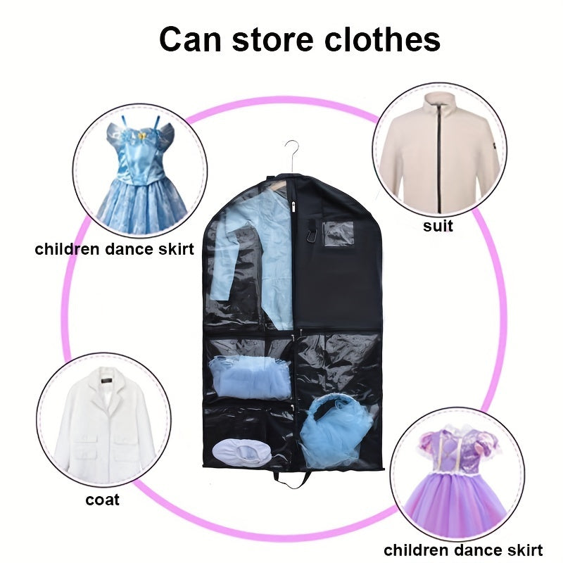 Children's Dance Dress Storage Bag Waterproof Hanging with Dustproof Cover and Transparent Window