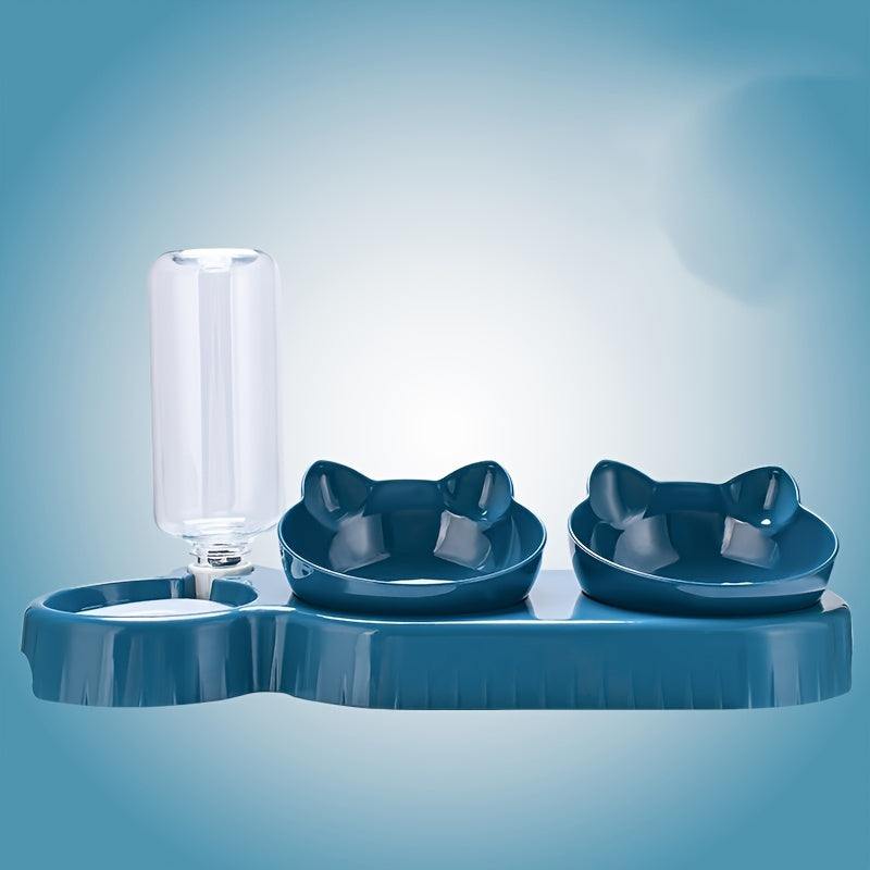 3-in-1 Mushuk ovqatlantirish stantsiyasi, plastmassa ovqat va suv idishlari, avtomatik dozator, quloq dizayni bilan