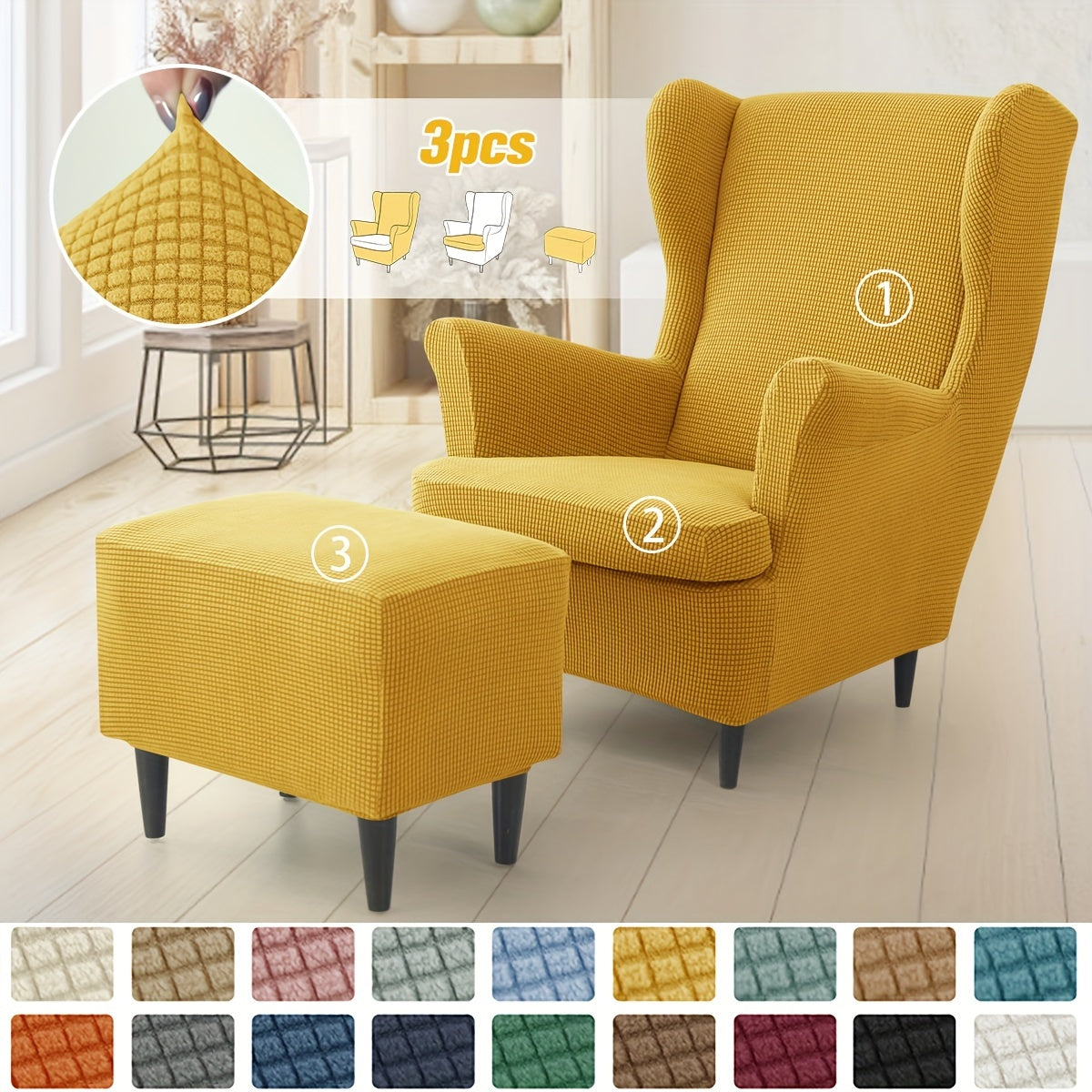 Zamonaviy polyester va spandeks divan qoplamasi to'plami, sirpanishni oldini oluvchi tutqich bilan