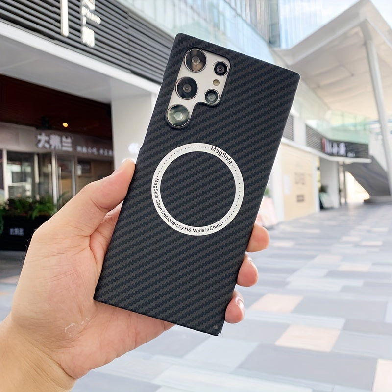 Ultra Slim Carbon Fiber Texture Phone Case for Galaxy S22 Ultra S23 Ultra S24 Ultra with Matte Ring Armor