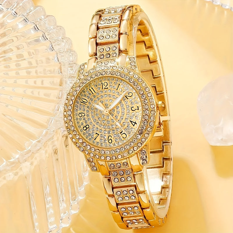 2-Piece Ladies Watch Set Quartz Watch and Hip Hop Bracelet Fashion Casual Jewelry