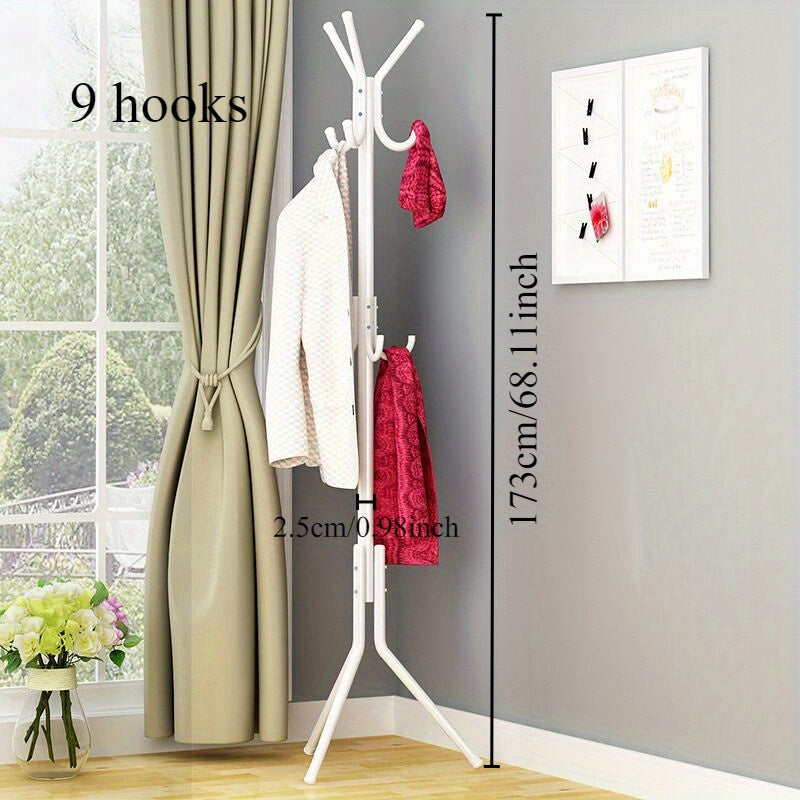 Black Metal Coat Rack with Single Rod and Hooks for Household Storage