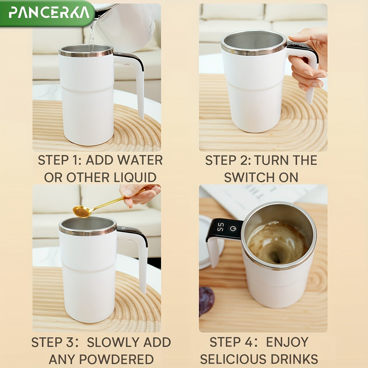 Self-Stirring Coffee Mug with Temperature Display USB Rechargeable Travel Tumbler for Hot Drinks