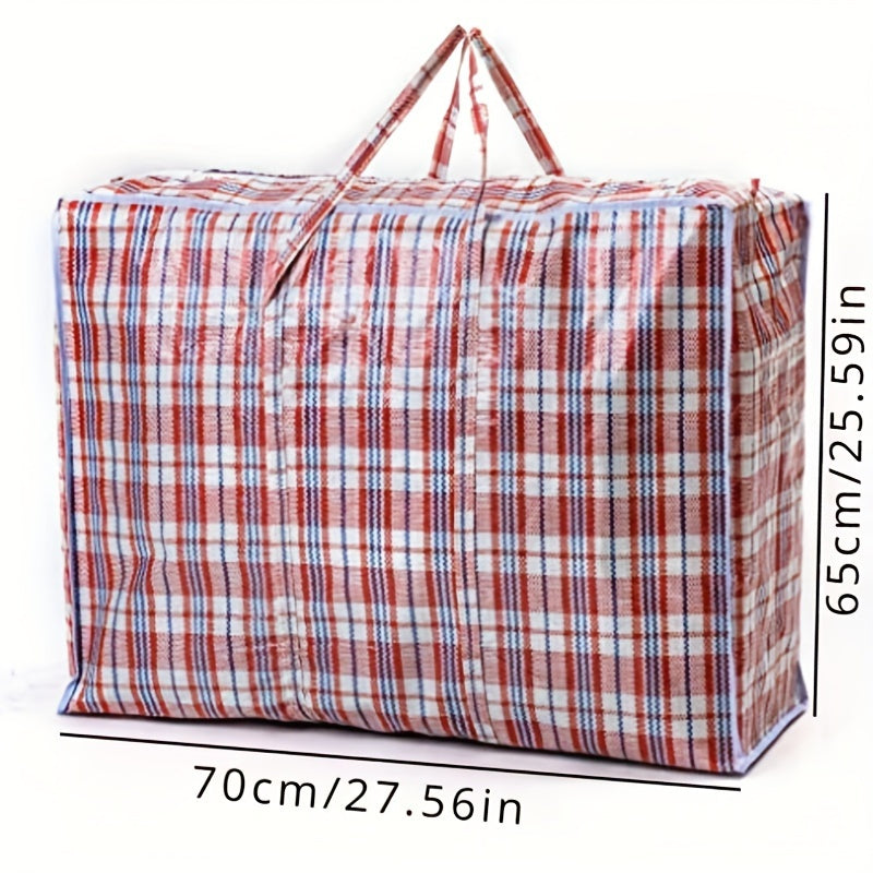 Extra Large Reusable Storage Bags for Clothes with Handles and Zipper Blue and White Checkered Pack of 3