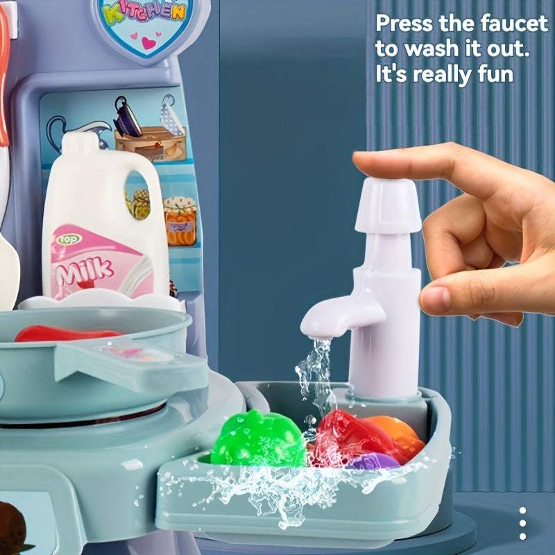 Play Kitchen Set for Kids 3+ Pink Blue Lights Sounds Stove Sink Faux Food