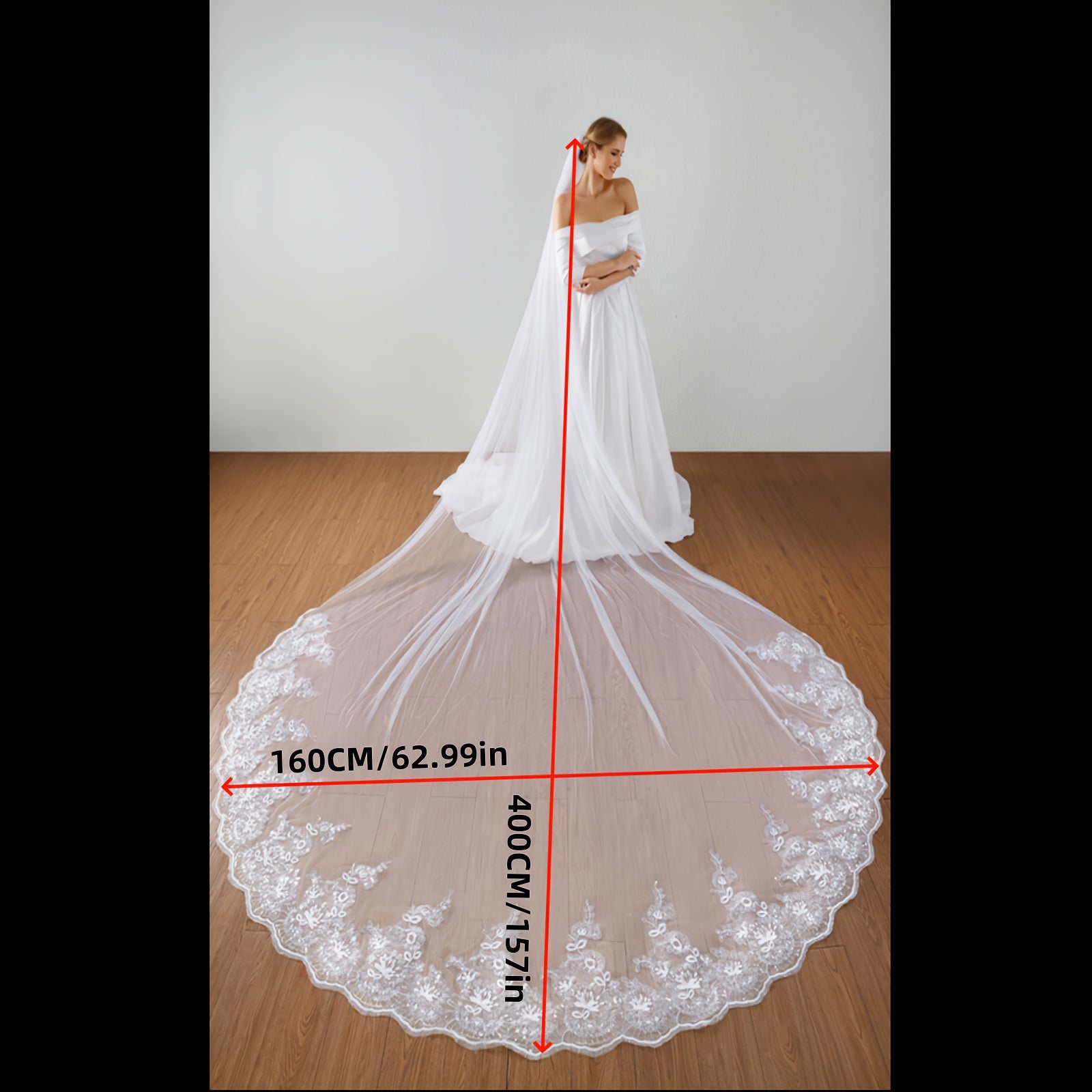 Velo de novia de encaje con lentejuelas y longitud de catedral, accesorio de boda de hilo de nylon