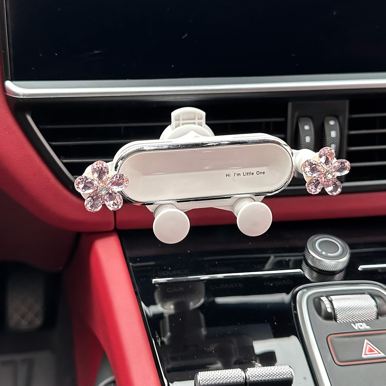 Car Mirror Phone Holder Crystal Flower Shape Adjustable Vent Mount Durable Detachable