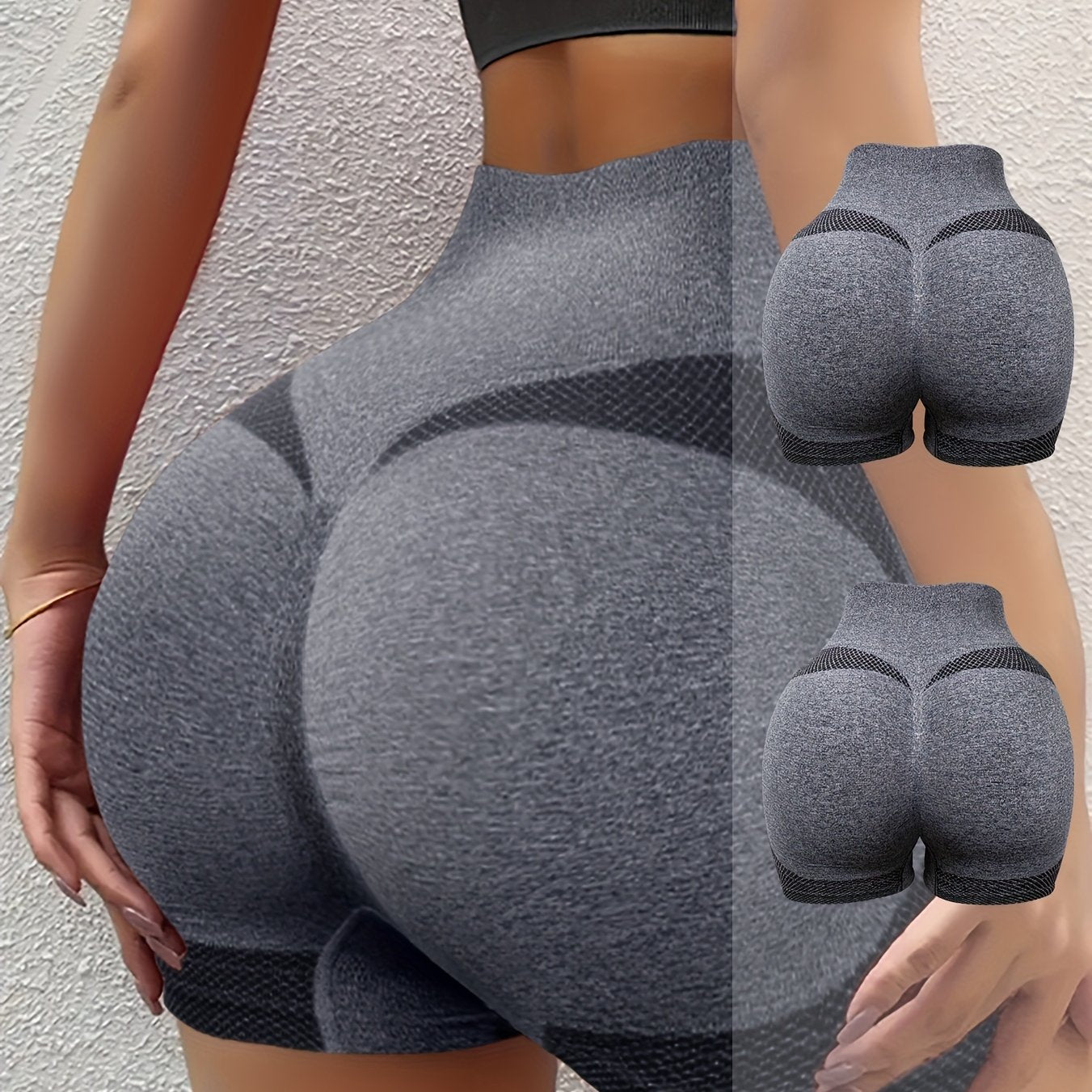 High-Waist Yoga Shorts Set 2 Pack Light Gray Breathable Quick-Dry Ribbed Fabric