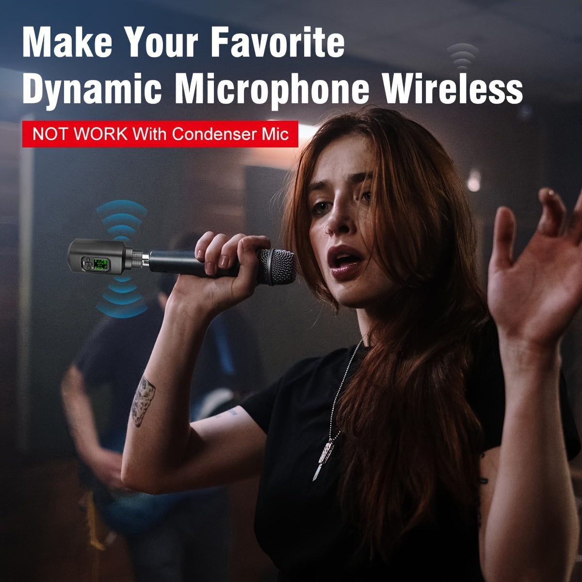 Wireless XLR Transmitter and Receiver with Guitar Microphone System for KTV Speech and Broadcasting