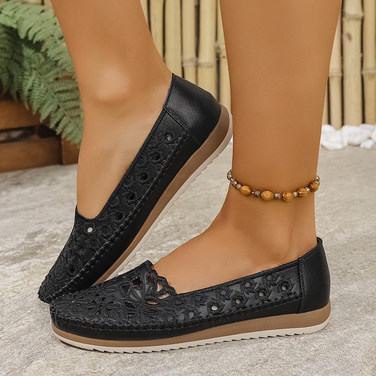 Women's Slip-On Ballet Flats Breathable Floral Cushioned All-Season Wide