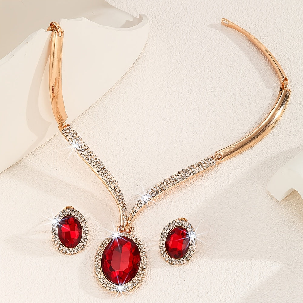Women's Jewelry Set 2-Piece Middle Eastern Style Red Crystal Inlay Elegant for Daily Wear Parties Weddings