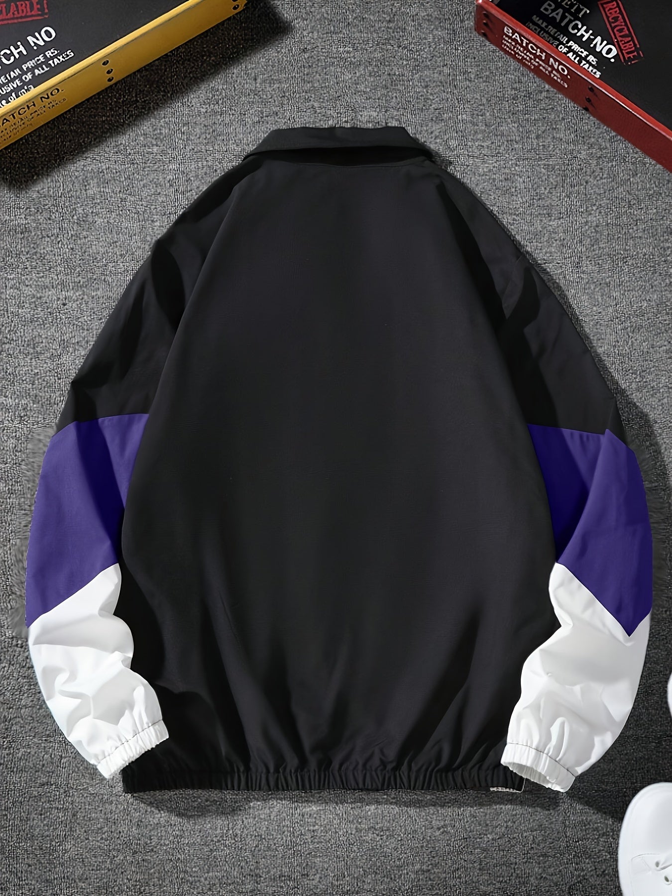 Men's Lightweight Color-Block Windproof Wear-Resistant Polyester Jacket for Casual Outdoor