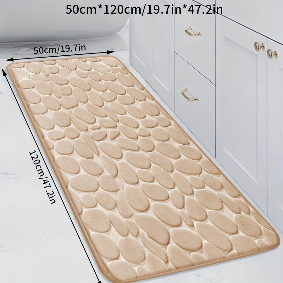 Coral Fleece Bathroom Mat Non-Slip Quick-Dry Low Pile Plush Polyester Pebble Pattern