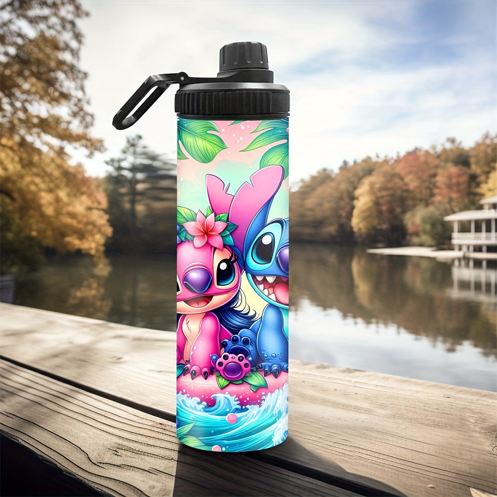 20oz Нержавеющая сталь водяная бутылка с персонажами мультфильмов Stitch и Angel, изолированная для горячих и холодных напитков, для путешествий