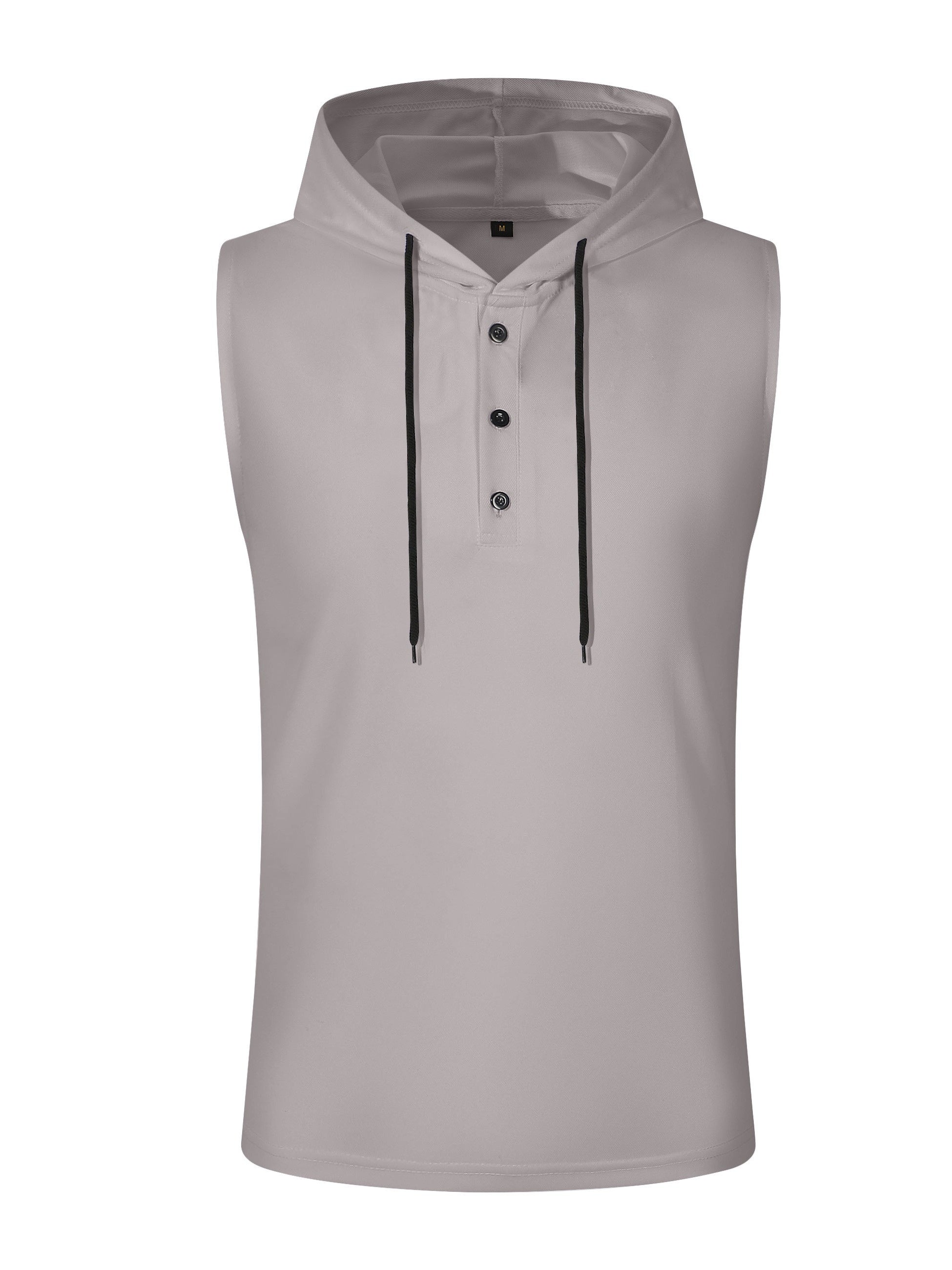 Men's Sleeveless Hooded Henley Shirt Polyester Summer Casual Sport Breathable Button-Detail