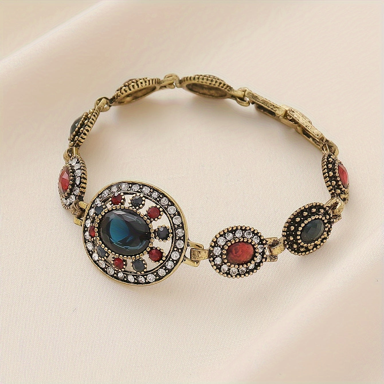 Women's Vintage Palace Style Bracelet with Water Diamonds and Geometric Starburst Design