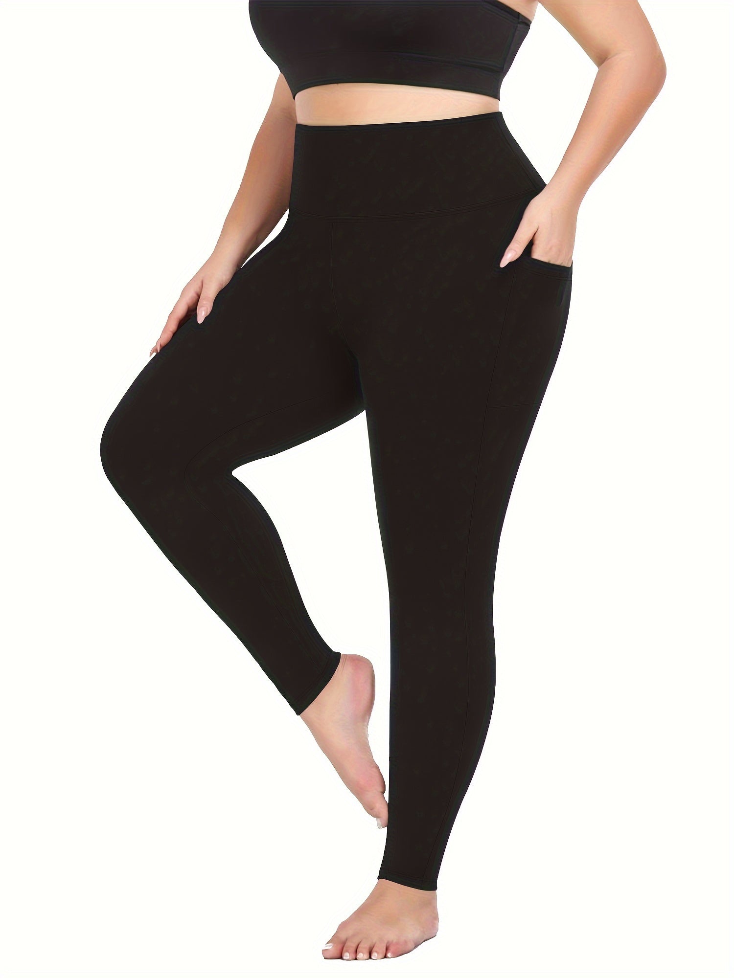 Plus Size Women's Solid Stretch Skinny Leggings High Waist Casual